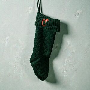 Festive Green Knit Christmas Stocking with Embroidered Letter C